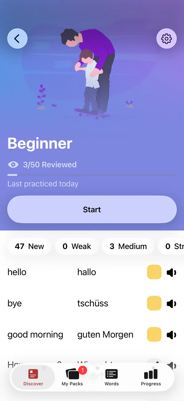 A vocabulary pack in LENGO with the strength of every word